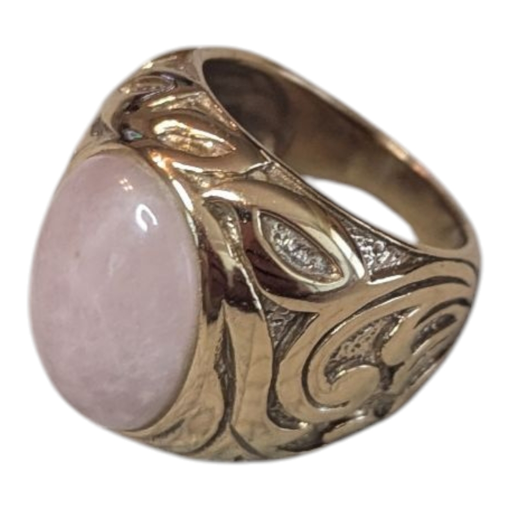 VTG SX Sally C Treasures Milky Rose Quartz Gold Tone Statement Ring Women's 7 - Picture 6 of 14